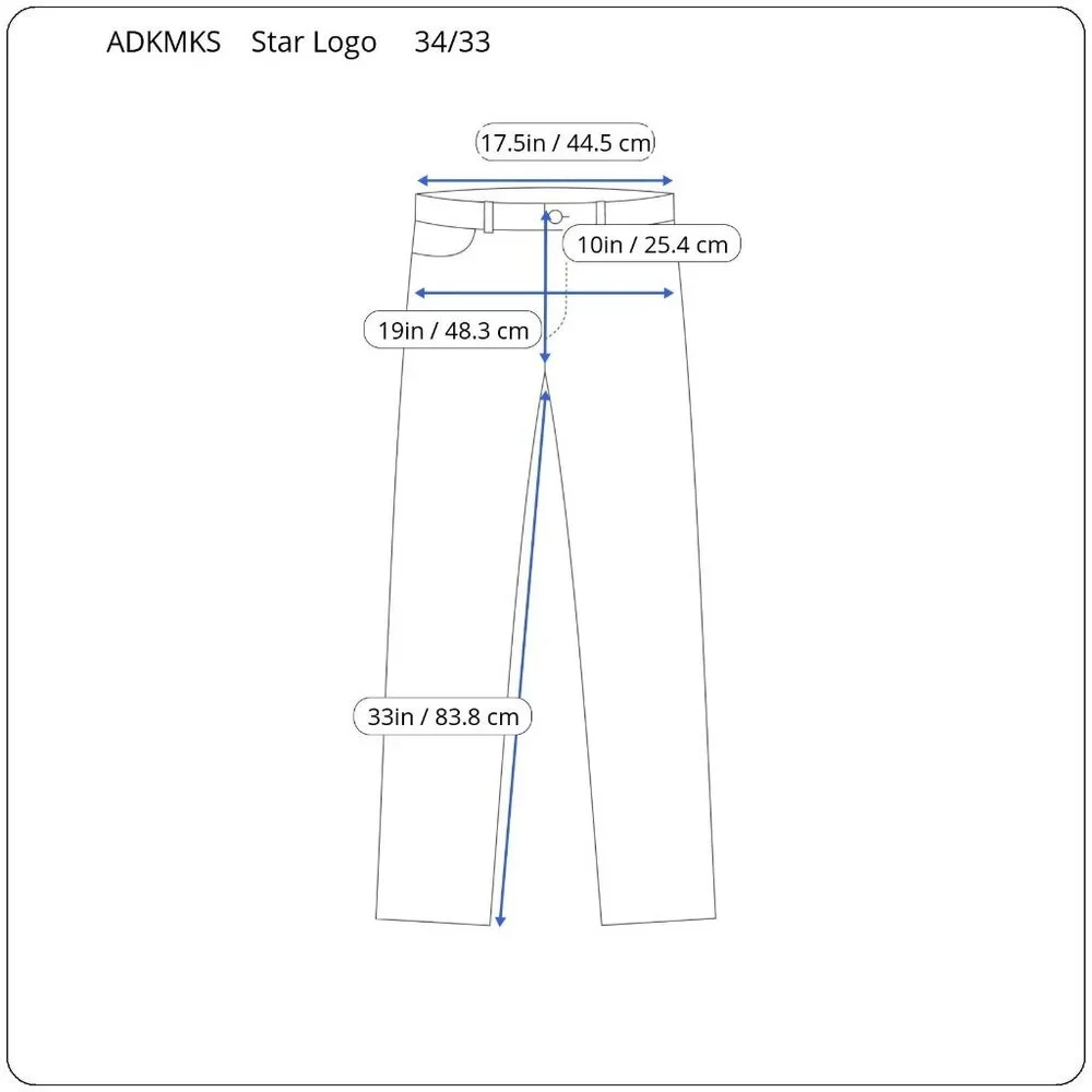 Akdmks Star Logo Jeans Unisex 34 x 33 Embroidered Graphic Bootcut Streetwear Y2K